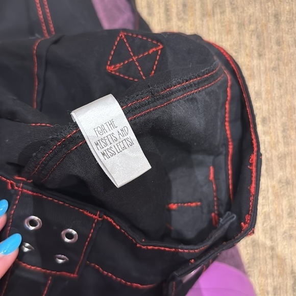 90s Rave Style Current Mood Black Red Baggy Wide leg cargo pants New punk sz S - Picture 12 of 15